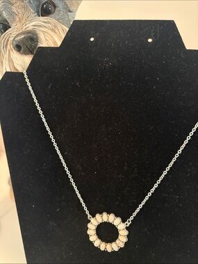 Plunder Silver tone Chain Necklace with Cream Stone Circle Pendant